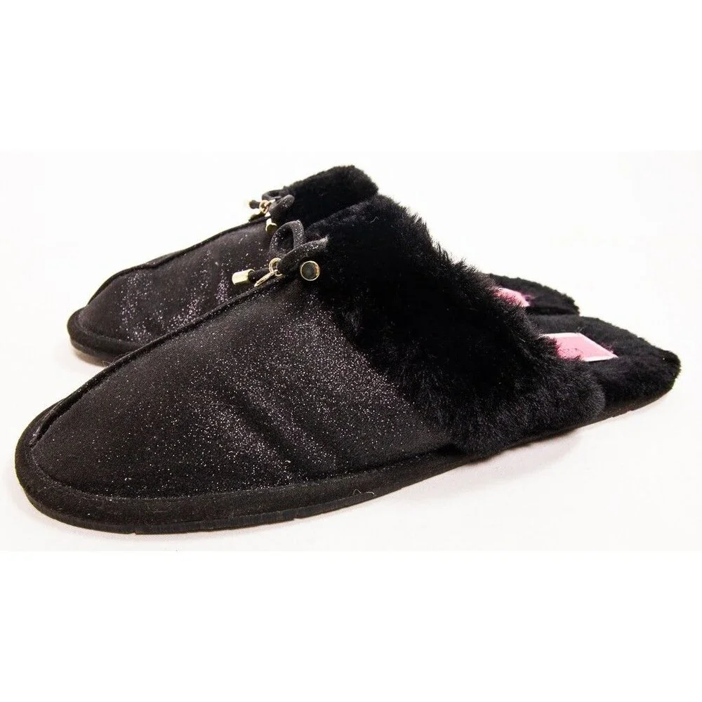 Kate Spade Lacey Glitter Slippers Slip-on Flats Bow Women's Size 9B Black